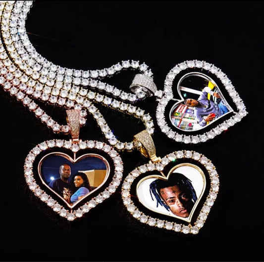 Double Face Heart Photo Necklace